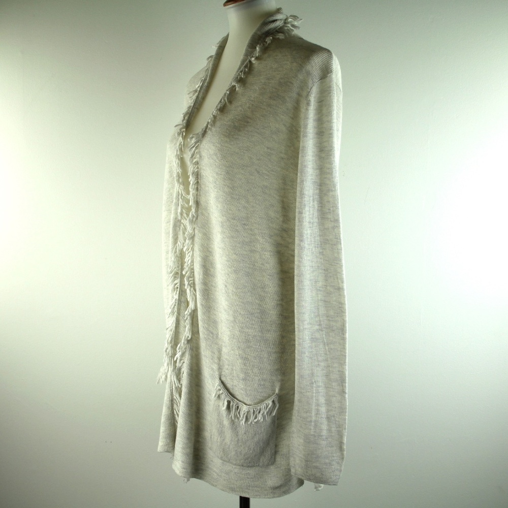 Lilly Pulitzer Bridget Heathered Grey Fringe Trim Open Cardigan Sweater L - Picture 4 of 7